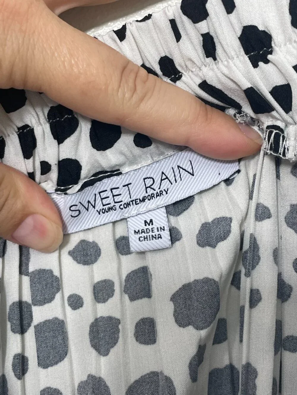 Sweet Rain Black White Spotted Pleated Midi Skirt Medium
